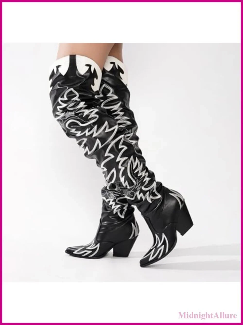Women's Western Thigh High Over The Knee Cowboy Boots Chunky Block Heel